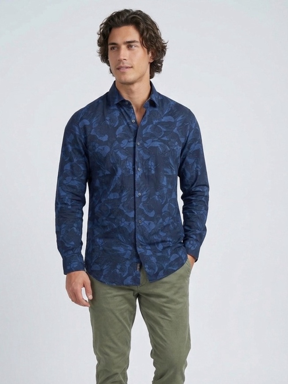 125 TED BAKER Men's Modern Fit Cotton Long Sleeve Casual Shirt - Blue, Large